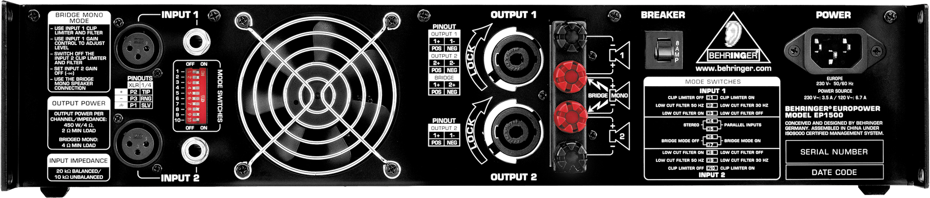 BEHRINGER EUROPOWER　EP1500 △▽BEHRINGER EUROPOWER EP1500 パワーアンプ ベリンガー