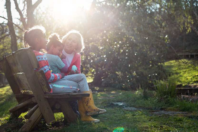 Albany Park - Grandma and girls on bench -1365408352
