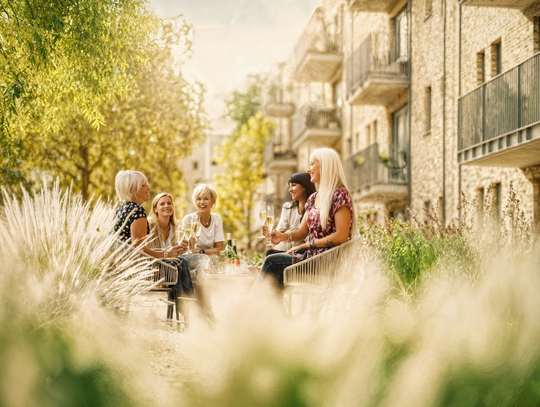 Courtyard Ladies Having Drinks