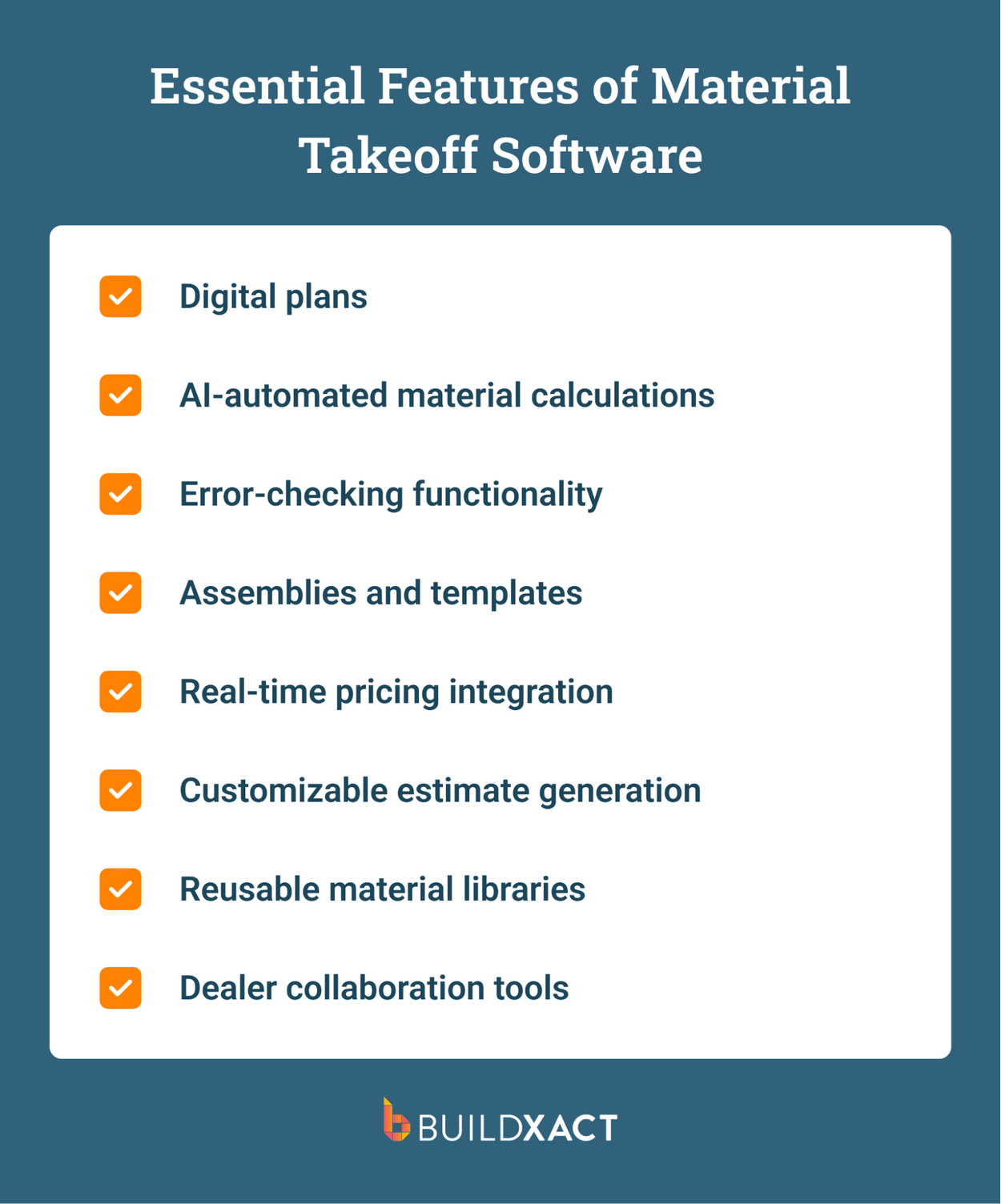A list of the essential features of material takeoff software