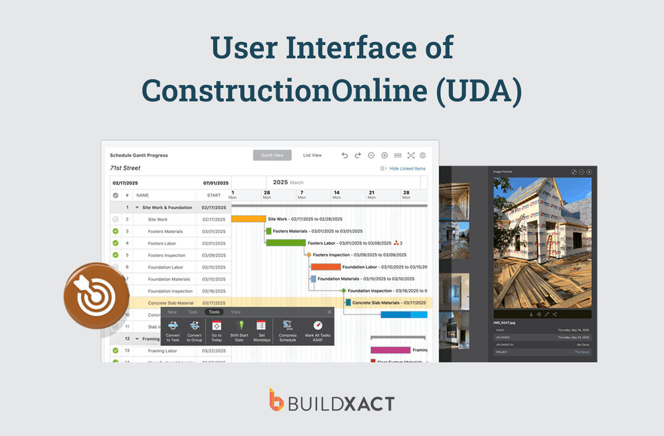 Screenshot showing a Gantt chart on ConstructionOnline (UDA)