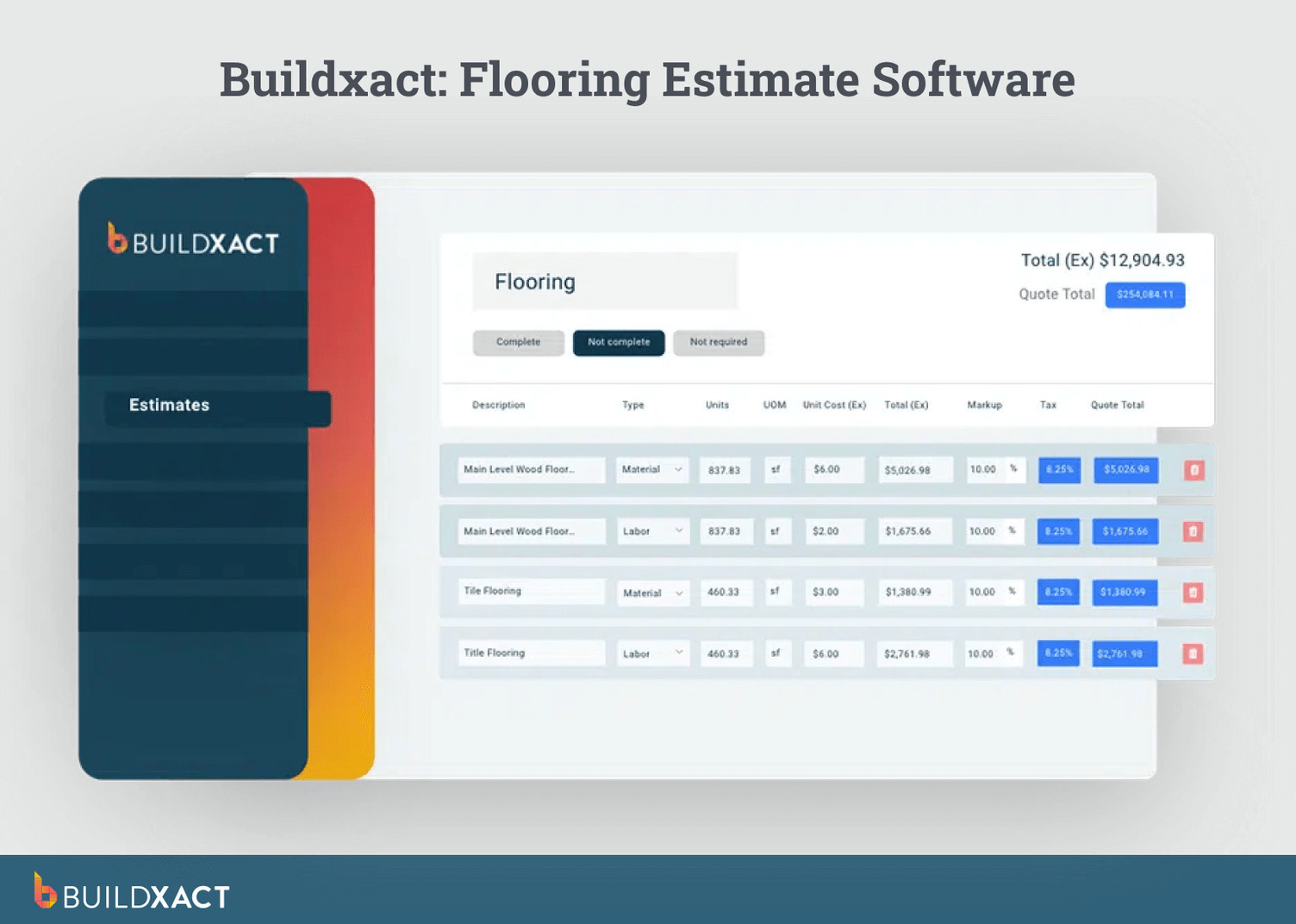 A screenshot showing Buildxact’s flooring estimate software.