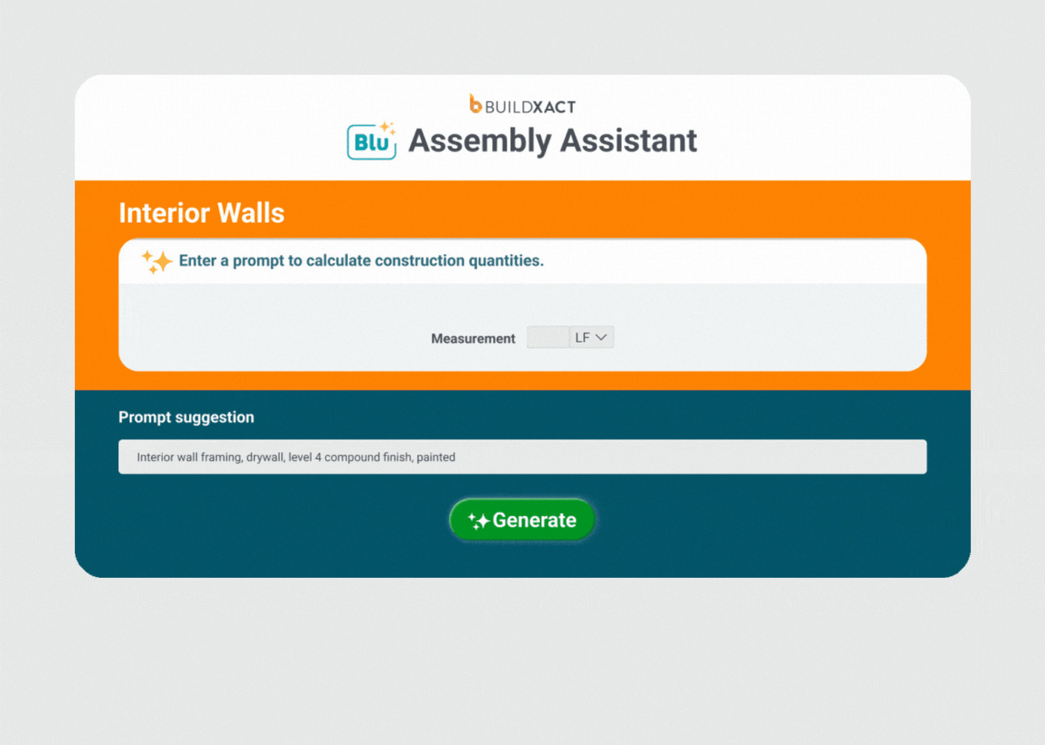 A GIF showing Buildxact’s AI Estimate Generator tool.
