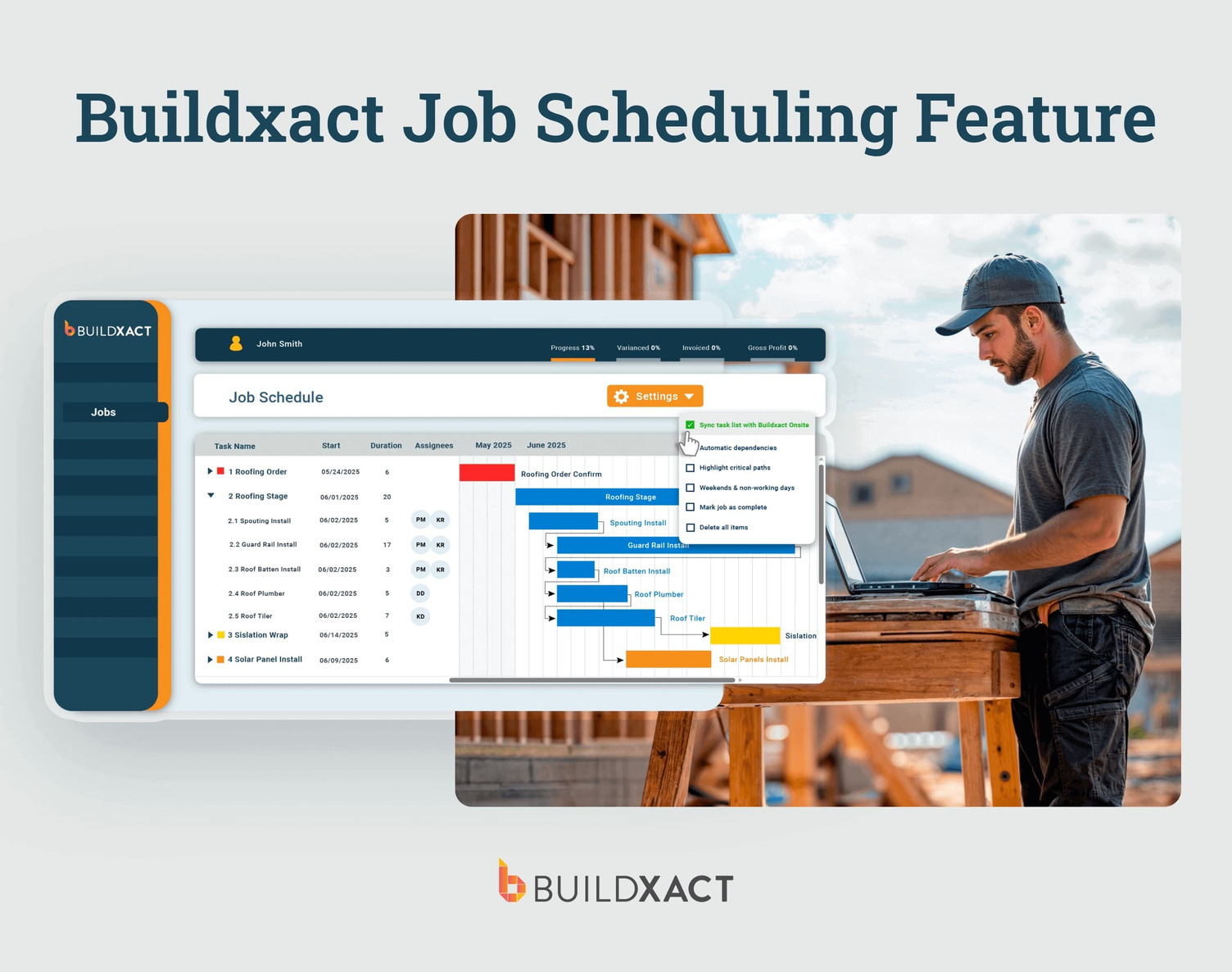 Buildxact’s job scheduling dashboard.