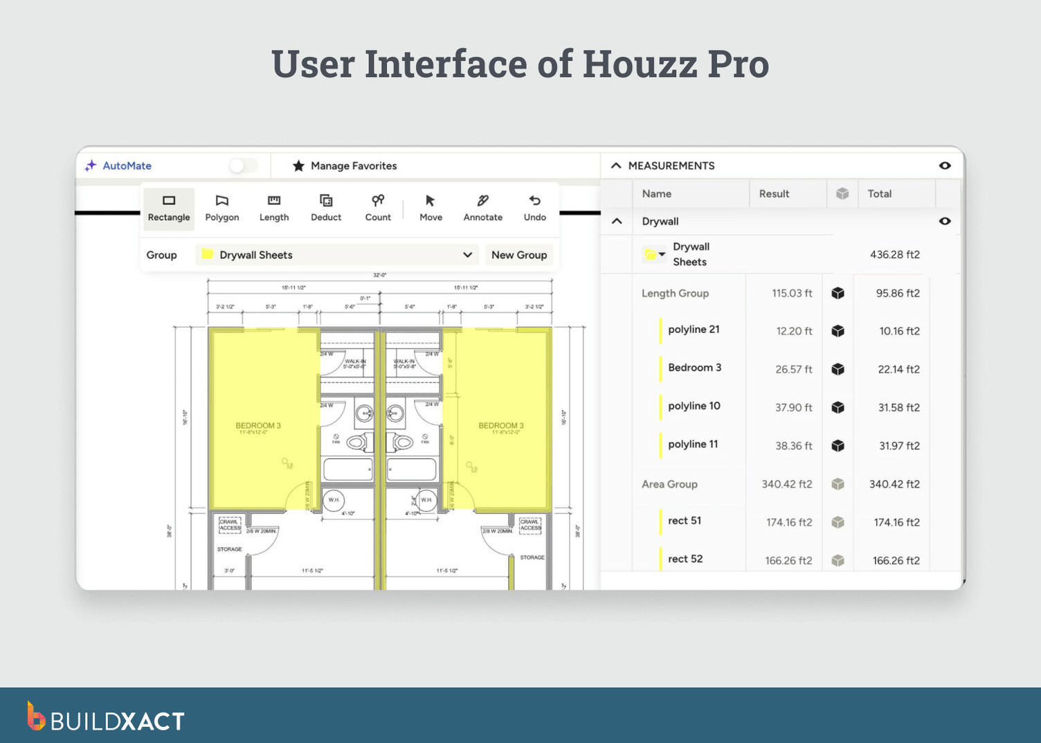 Screenshot of Houzz Pro showing proposal or presentation-focused estimating interface.