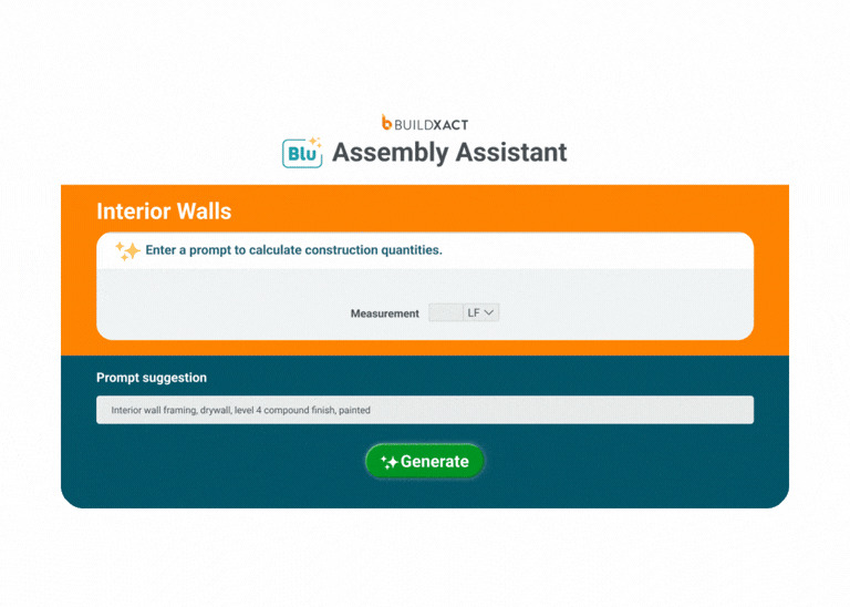 GIF showing the UI of Buildxact’s Blu Blu Assembly Assistant.