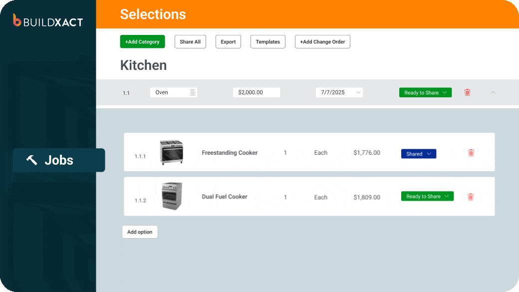 An animated GIF featuring Buidlxact's enhanced client selection feature.