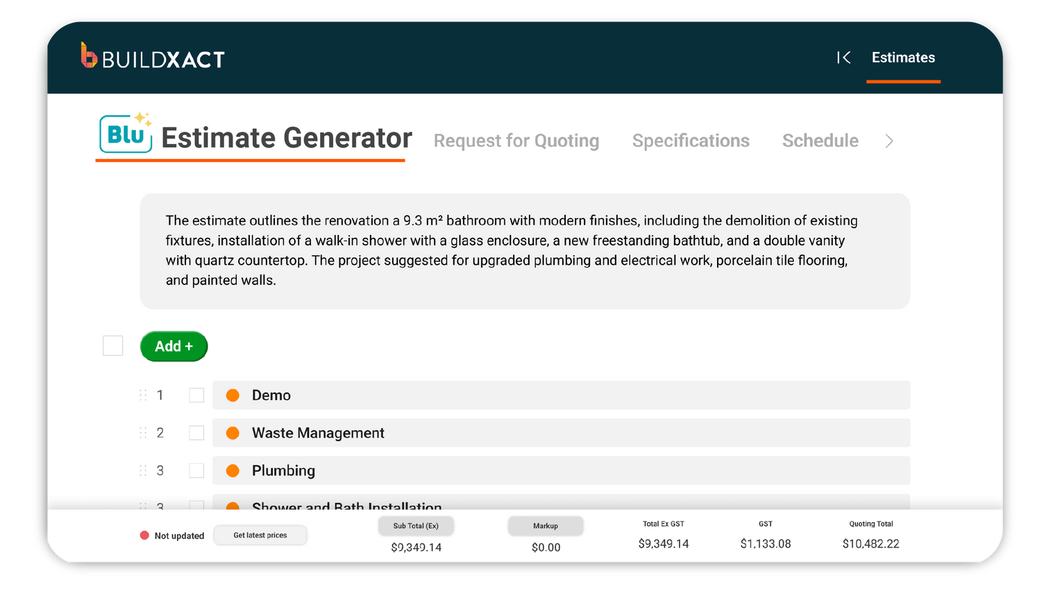 A conceptual image of the Blu: Estimate Generator