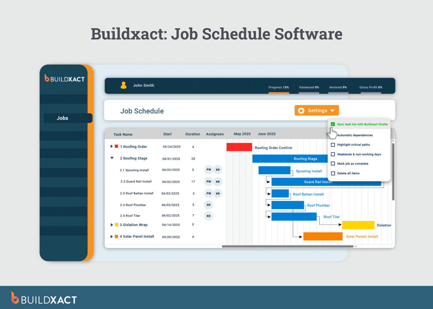Screenshot of a job schedule in Buildxact.