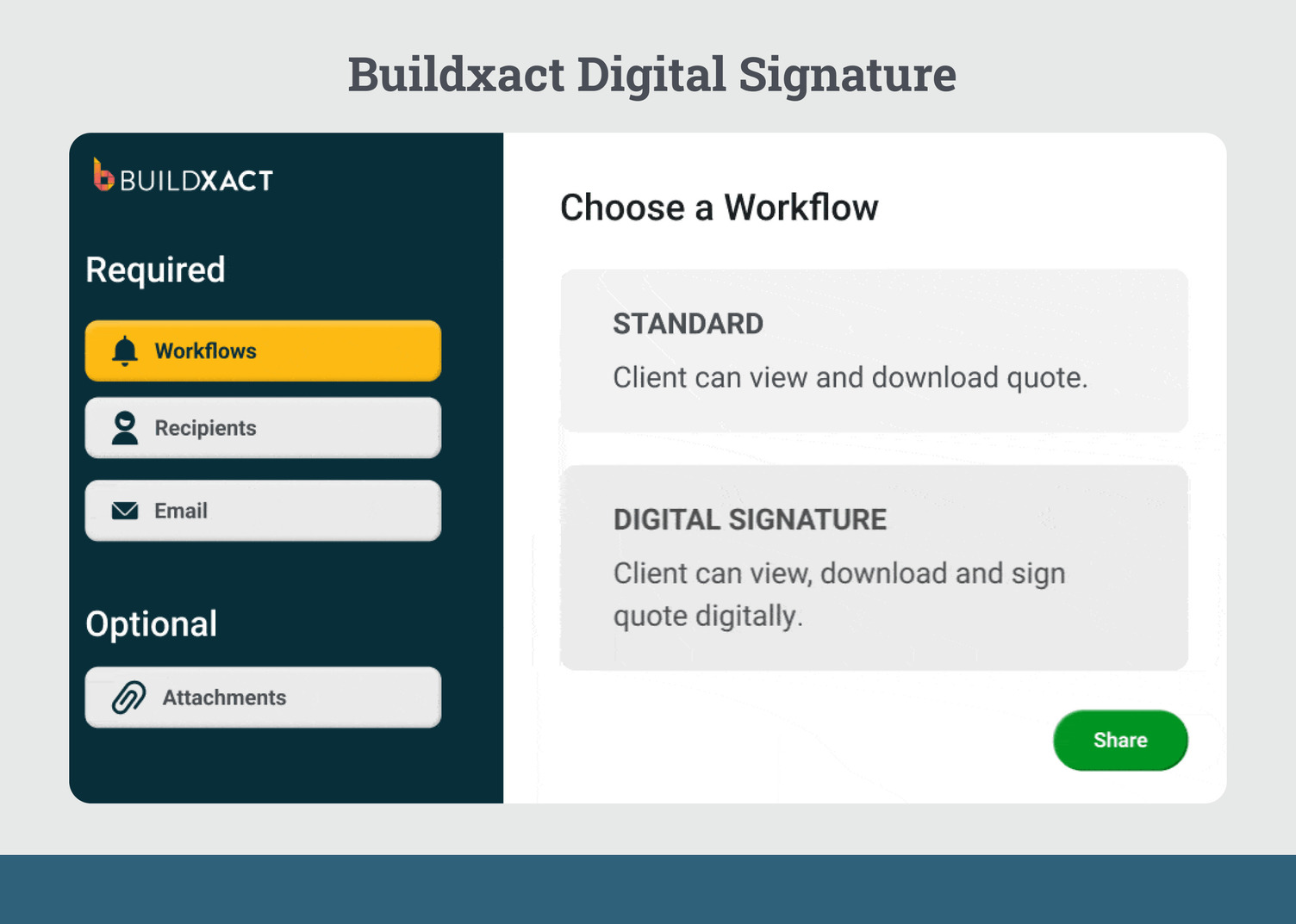 UX of Buildxact’s digital signature feature.