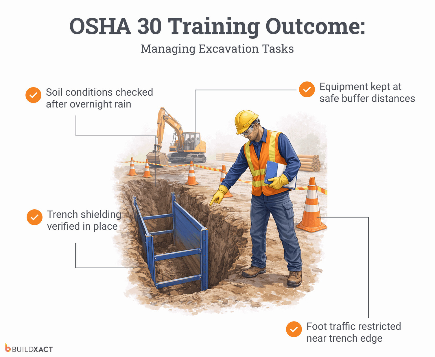 An image depicting a scenario of an OSHA 30 training outcome in a residential construction setting.