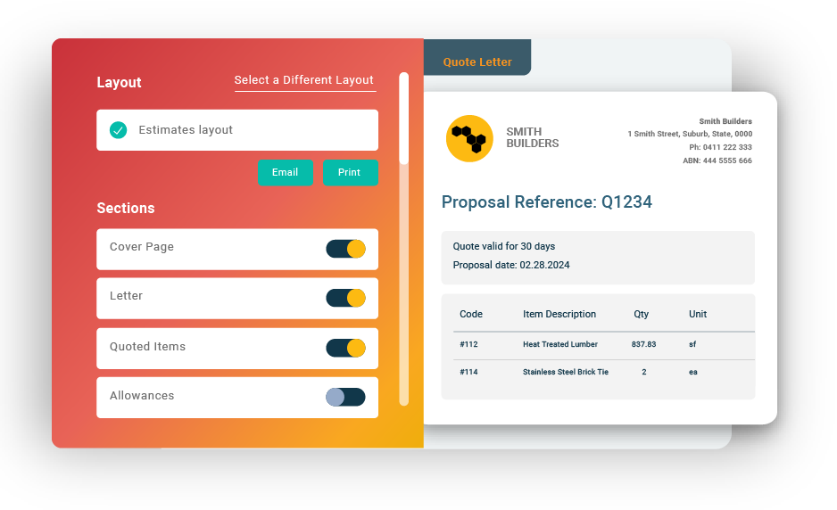 Screenshot of Buildxact's quote template feature