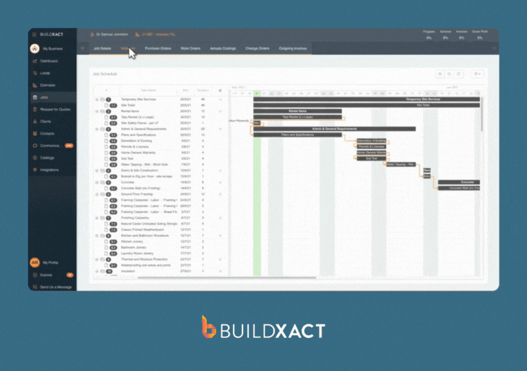 A GIF showcasing how the critical path method works within the Buildxact platform.