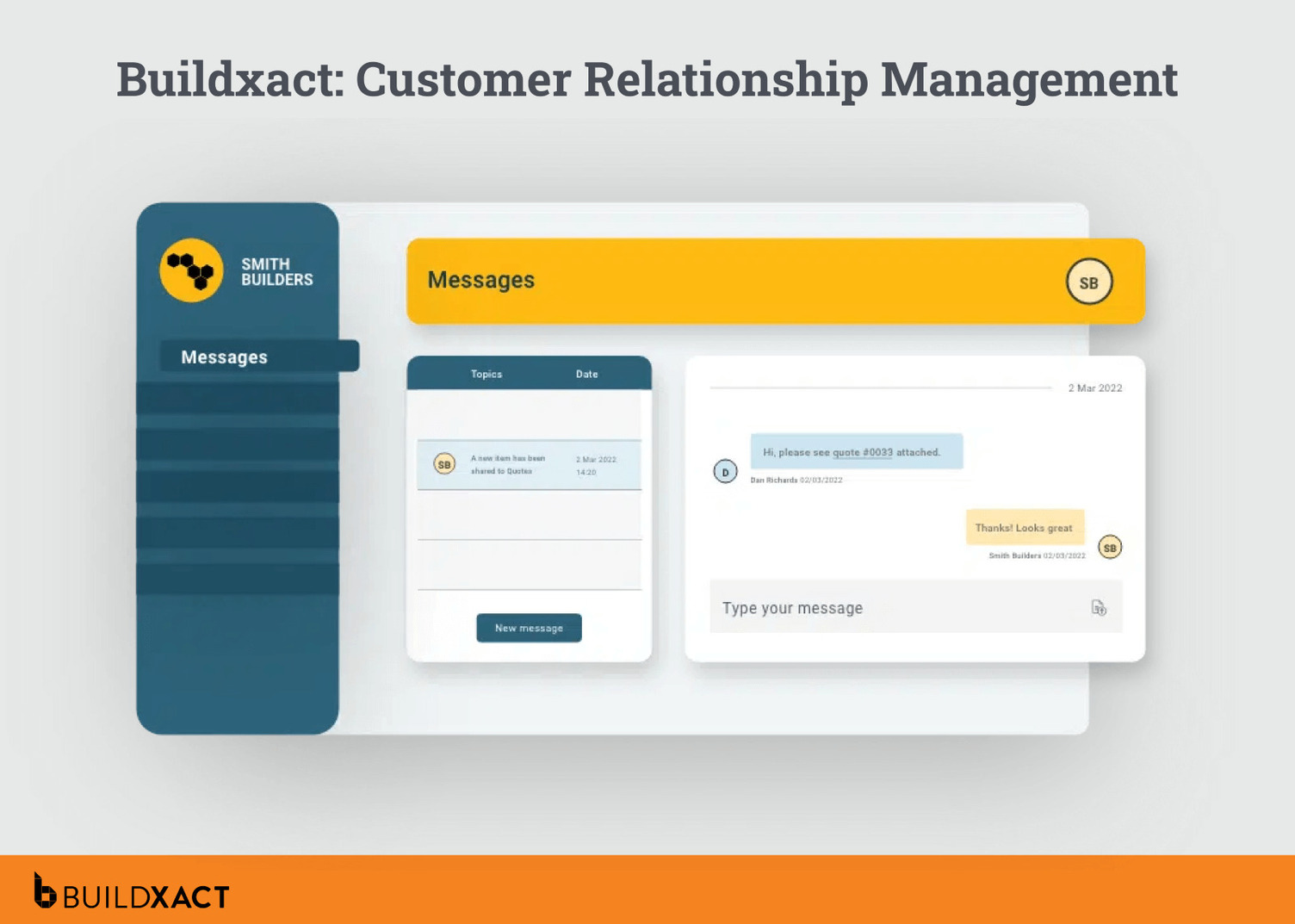 A screenshot showing Buildxact’s customer relationship management tool.
