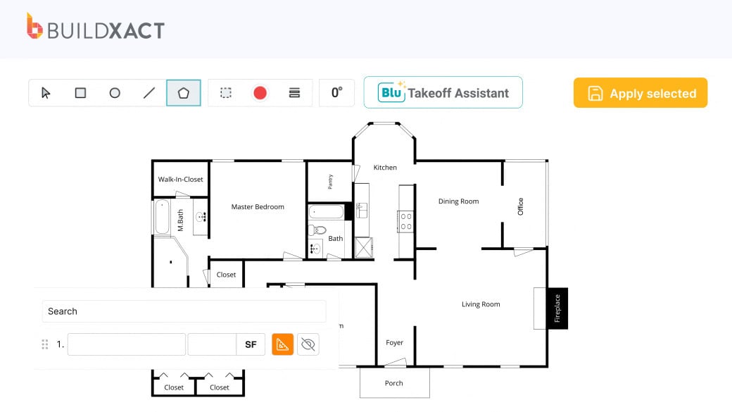 Screenshot of Buildxact's AI-assisted digital takeoff assistant