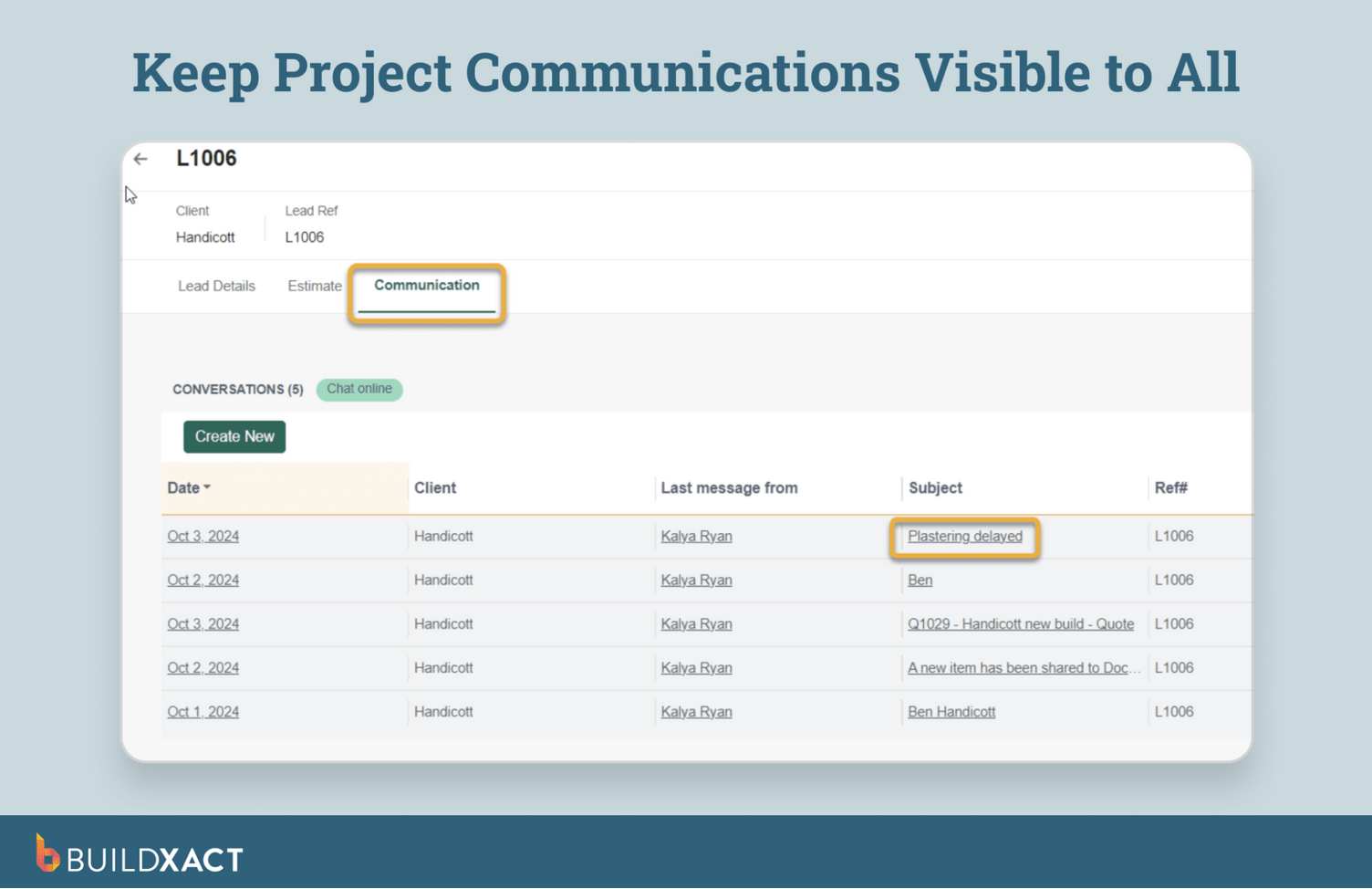 Showing the UI of Buildxact's client portal