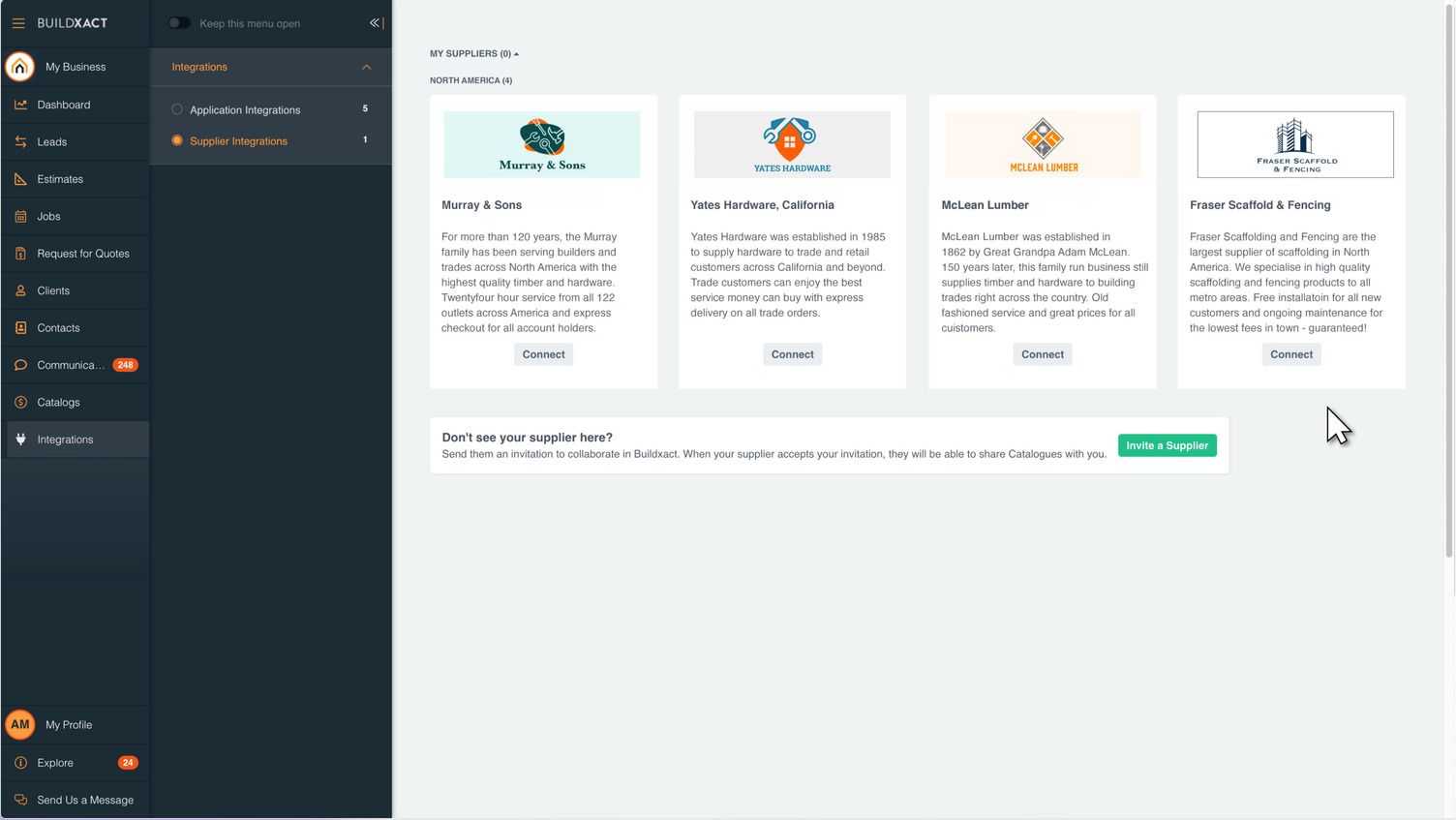 A screenshot showing how builders can connect to their favorite supplier’s material pricing
