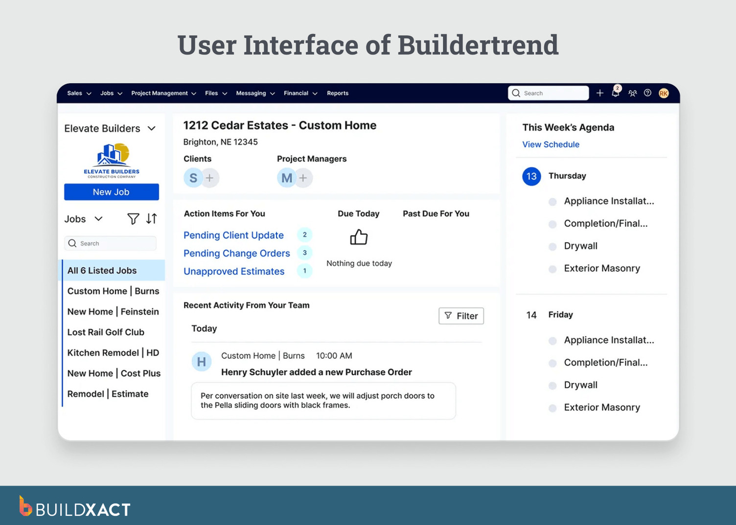 Screenshot showing the Buildertrend user interface.