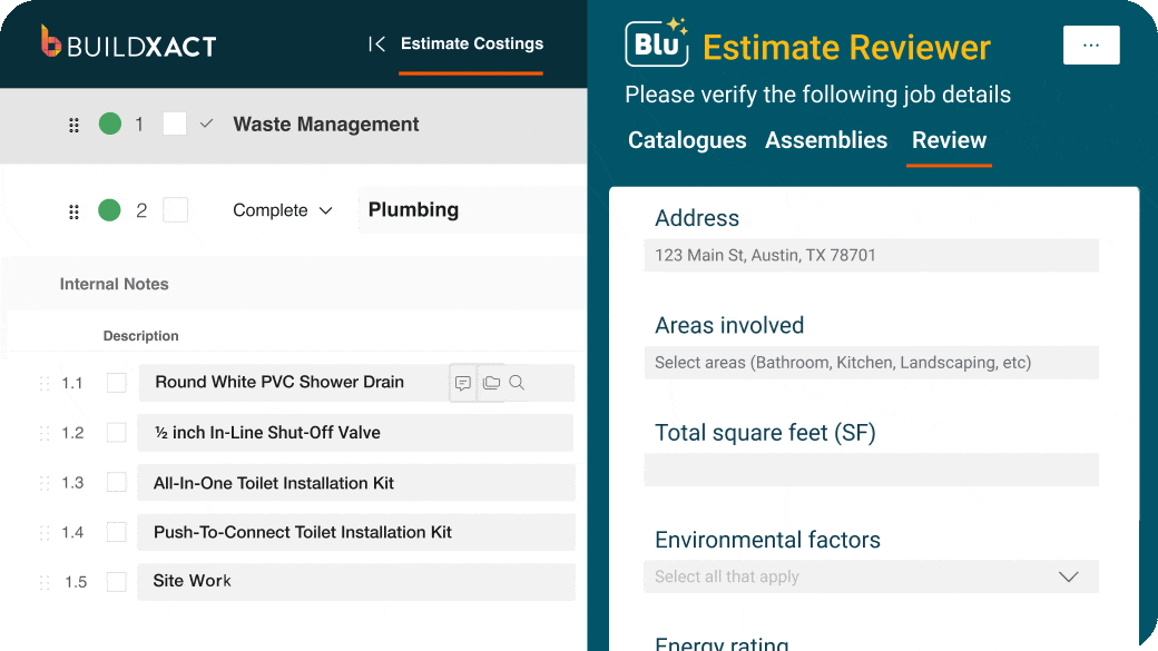 Screenshot of Buildxact's AI-assisted digital takeoff assistant