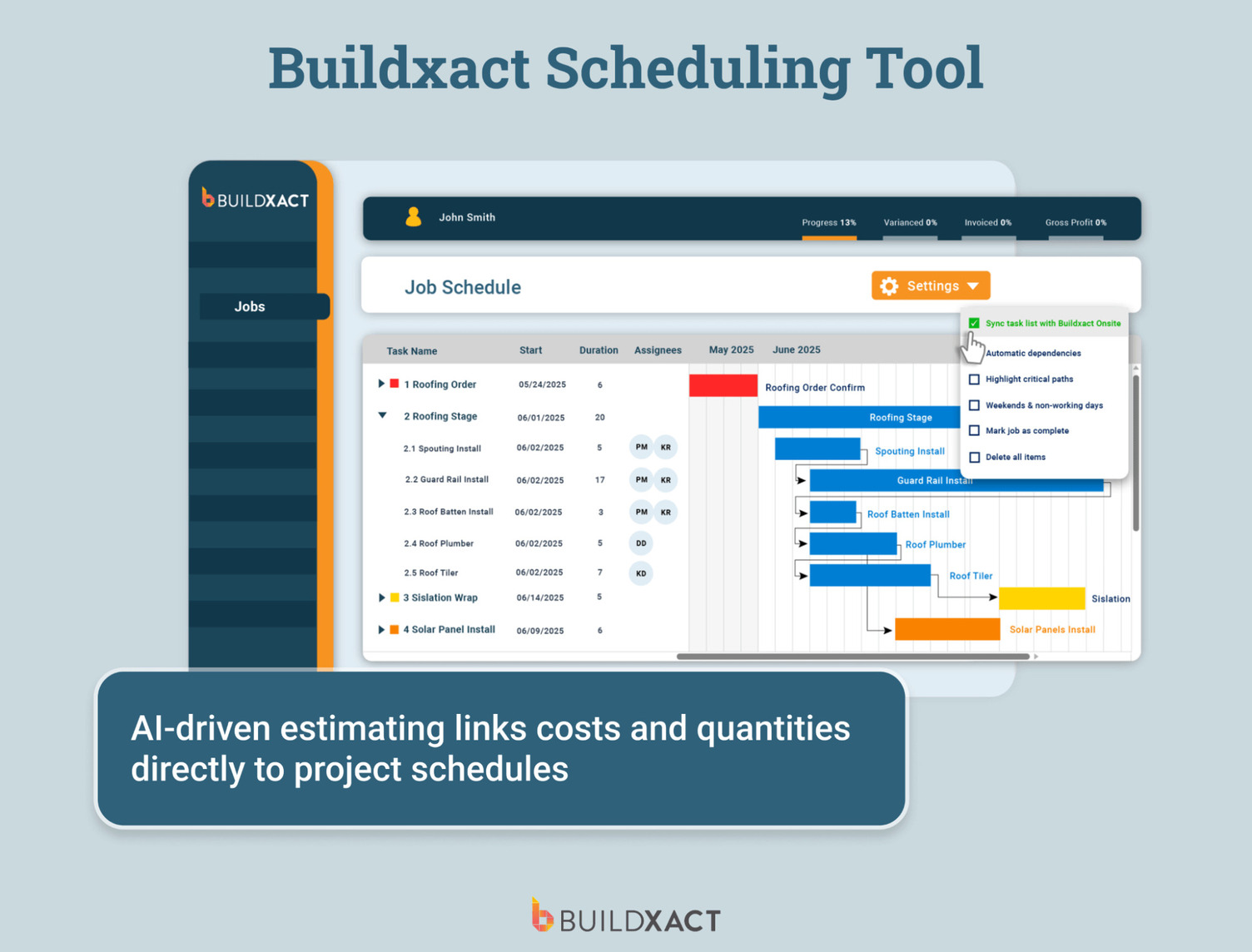 An image showing Buildxact’s Scheduling tool.