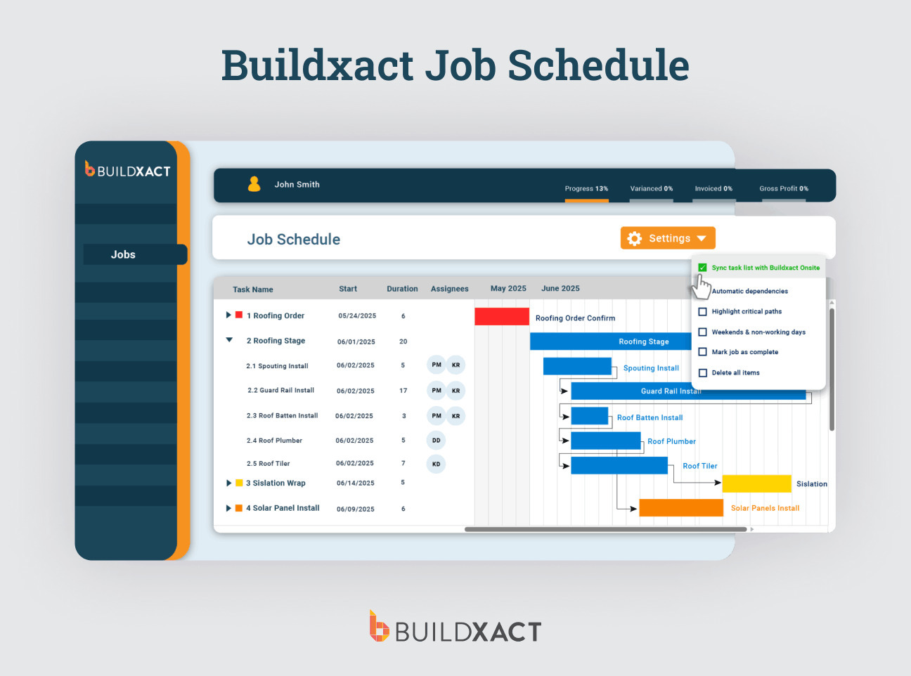 A screenshot of a job schedule in Buildxact.