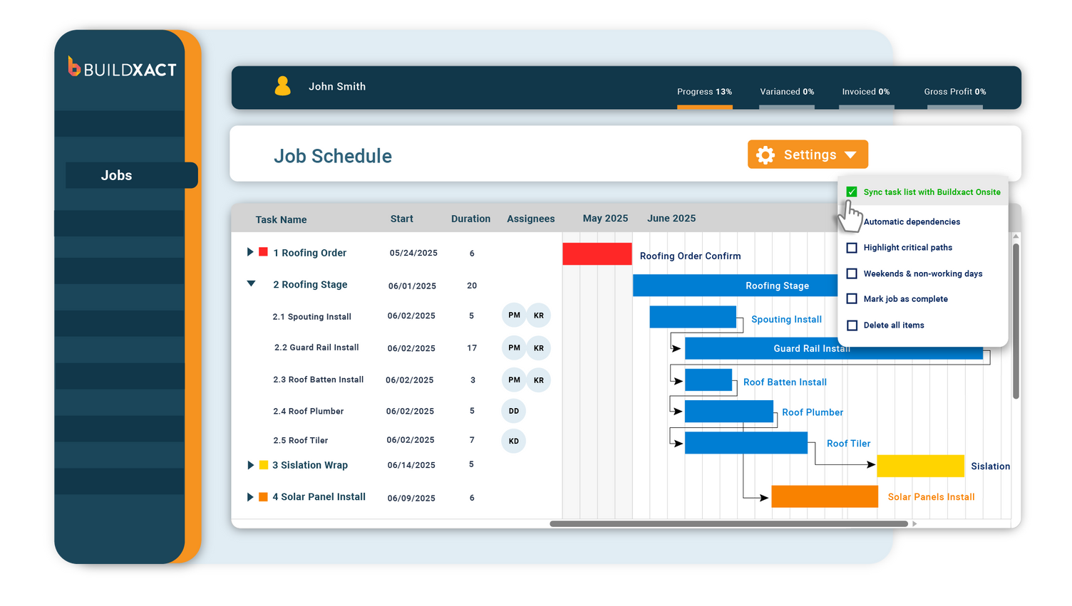 Screenshot of a job schedule from Buildxact