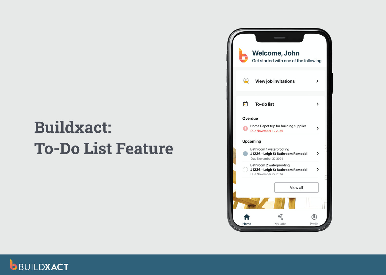 A screenshot on a phone showing Buildxact’s to-do list feature.