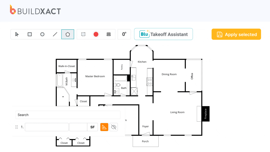 An animation of the Blu:Takeoff Assistant from Buildxact