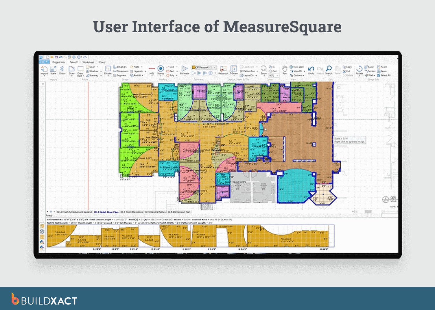 A screenshot showing MeasureSquare’s flooring estimate software.