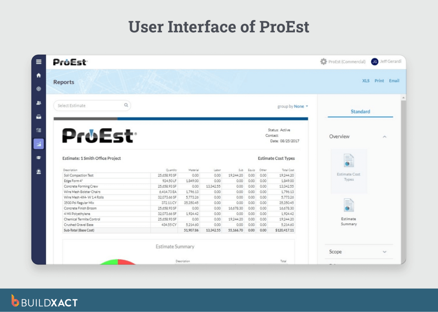 Screenshot showing the UI of ProEst.