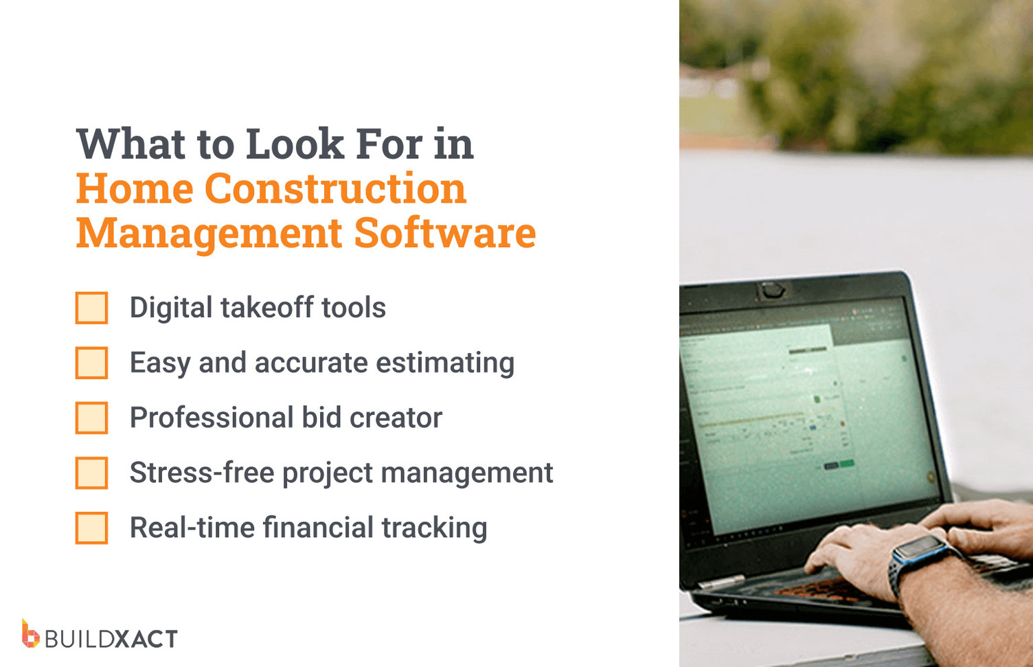 A list of features to consider when choosing management software for residential builders.