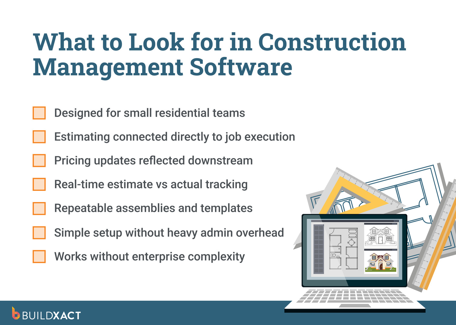 A checklist of features to evaluate construction management software for small businesses.