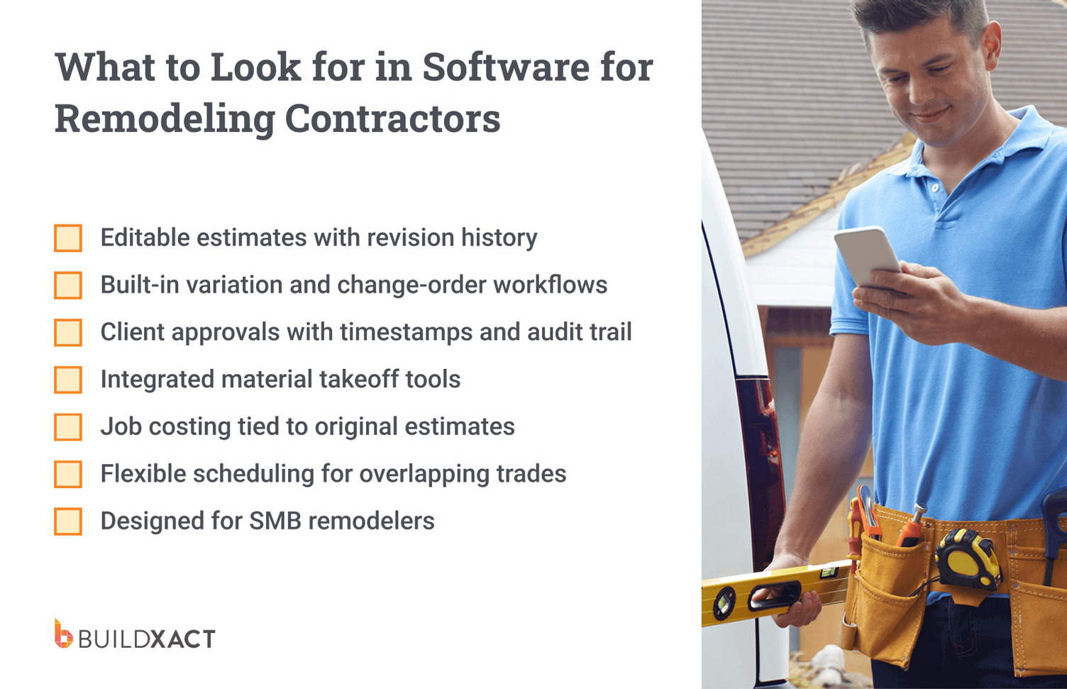 An infographic showing what features contractors should look for in software platforms.