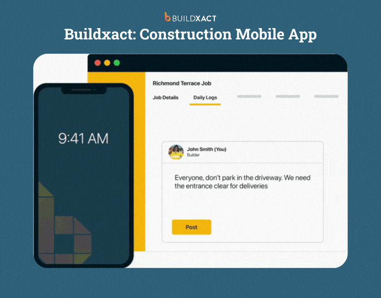 A GIF showing the interface of Buildxact’s construction mobile app.