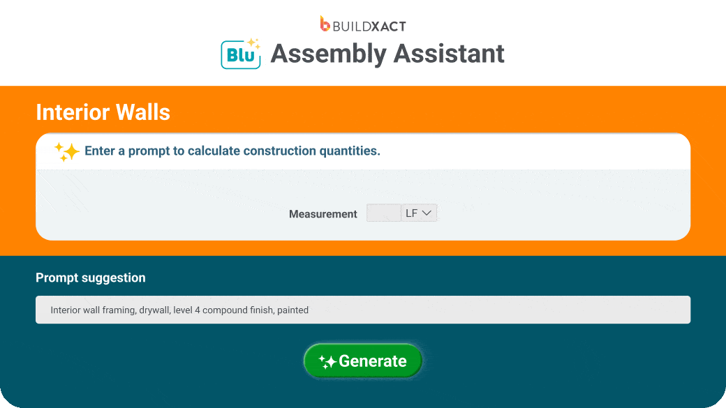 An animated GIF showing Buildxact's AI-powered Assembly Assistant tool