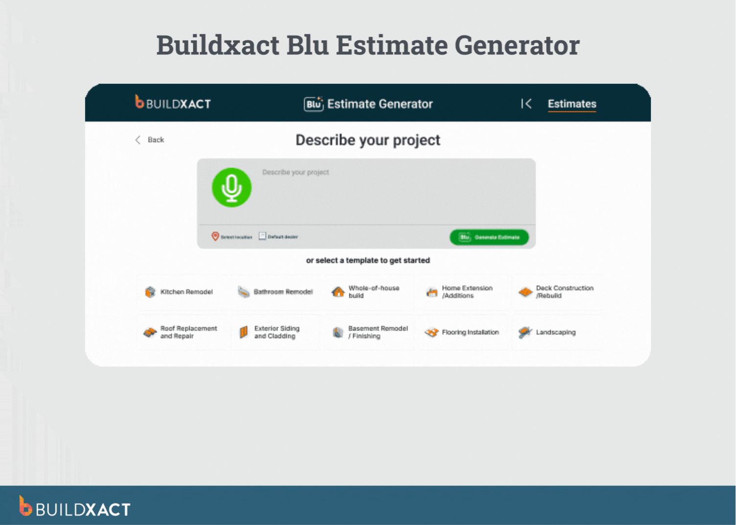 A GIF showing Buildxact’s AI Estimate Generator tool.
