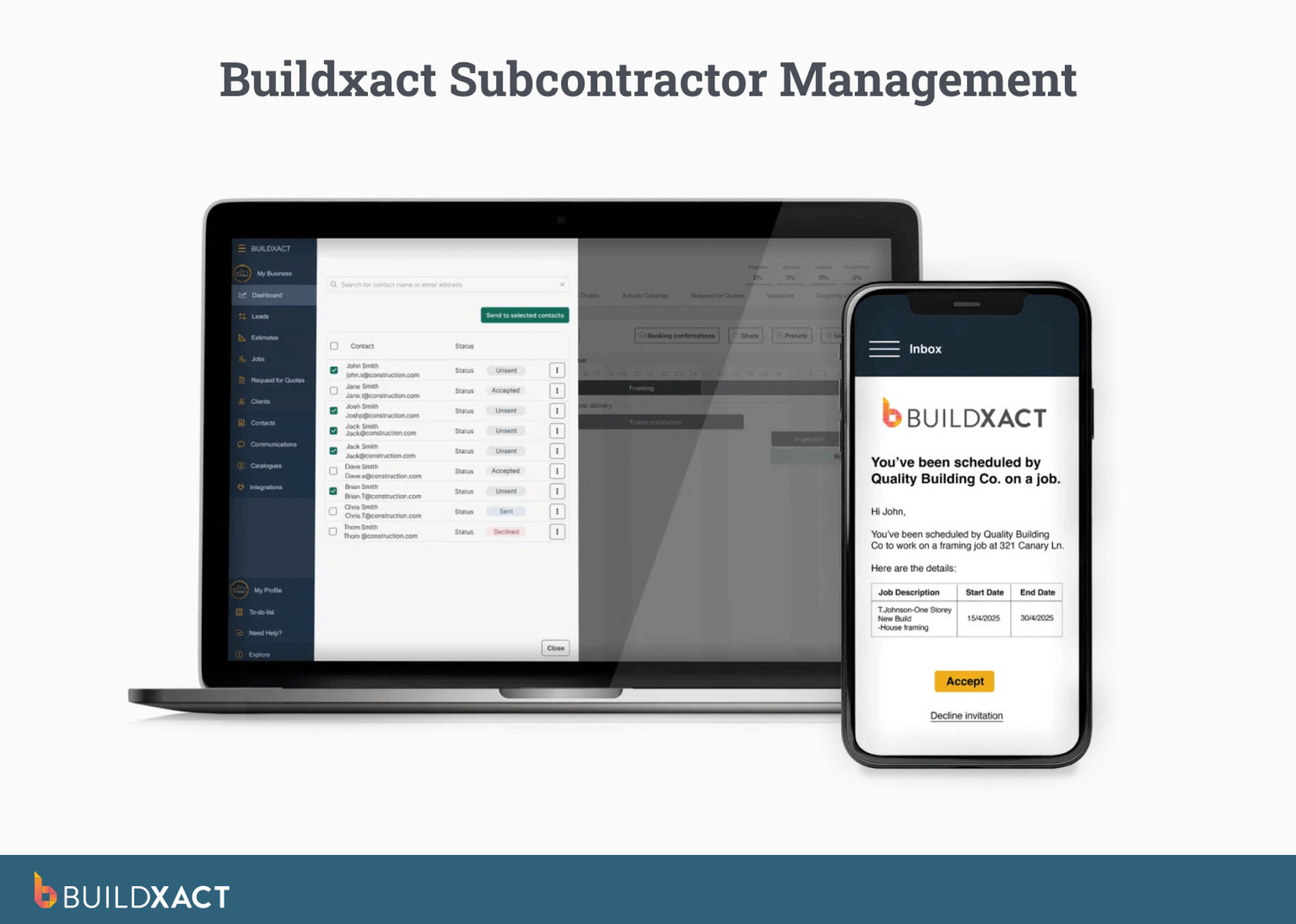 Image showing UI of Buildxact’s communication features with