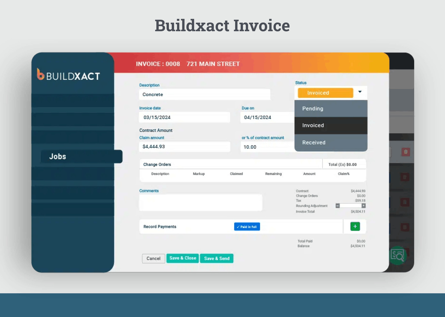 Screenshot of an invoice on Buildxact.