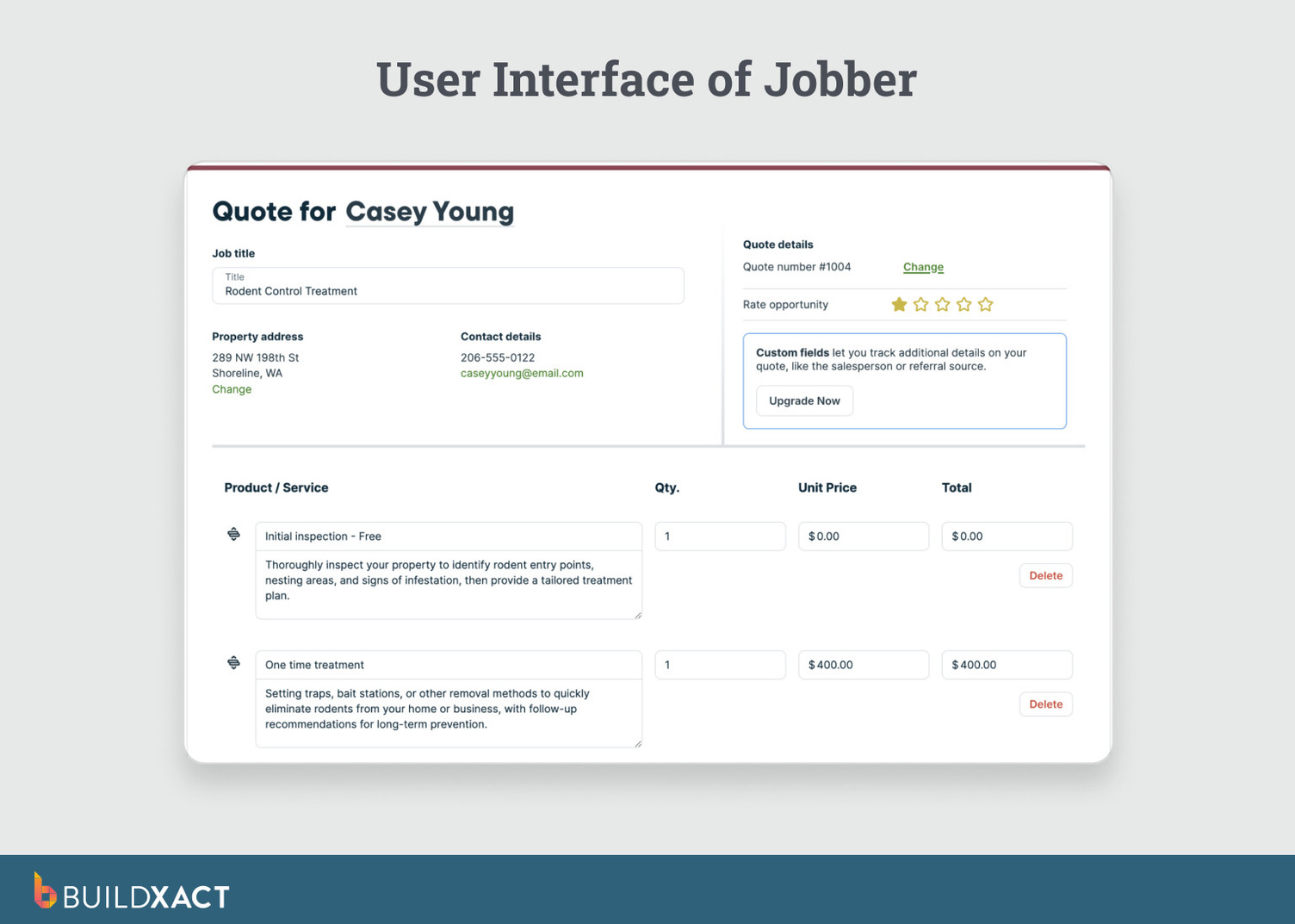 Screenshot of Jobber showing estimating within a job management and invoicing interface.