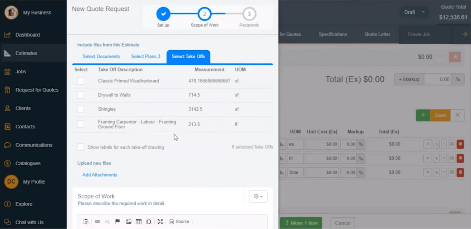 Screenshot of Buildxact's professional online quoting template feature