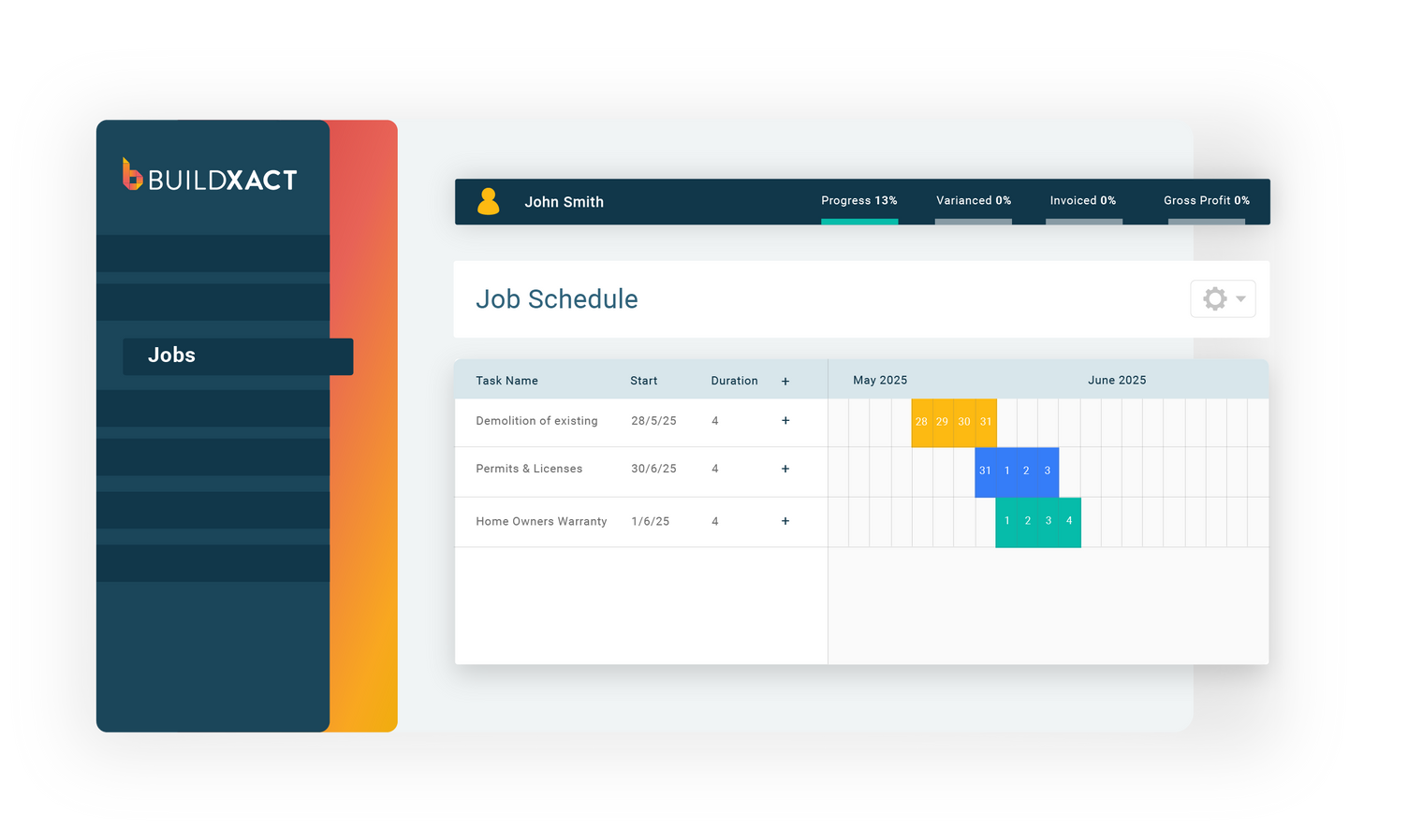 conceptual image graphic demonstrating color coding tasks in Buildxact job scheduling feature