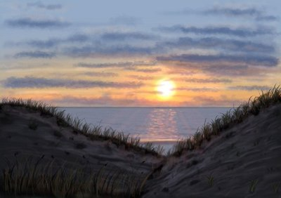 Painting of a beach sunset