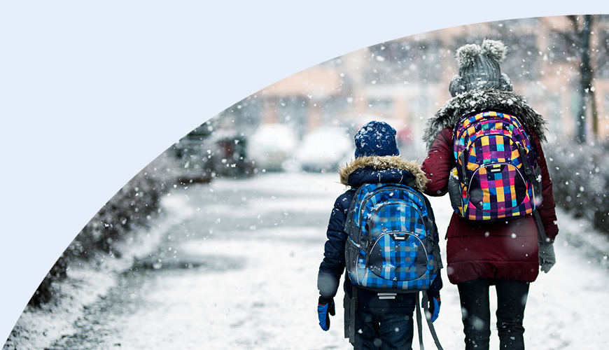 kids walking to school in snow