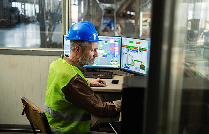 A worker at a computer
