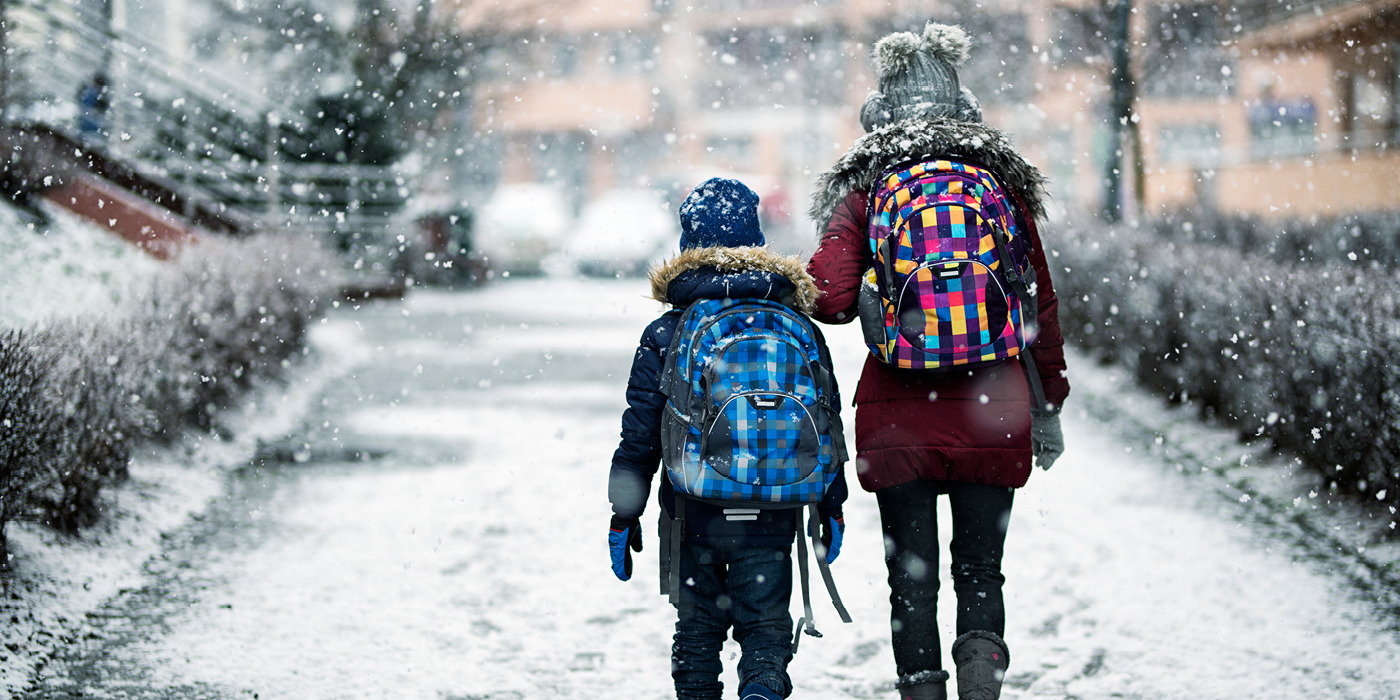 kids walking to school in snow