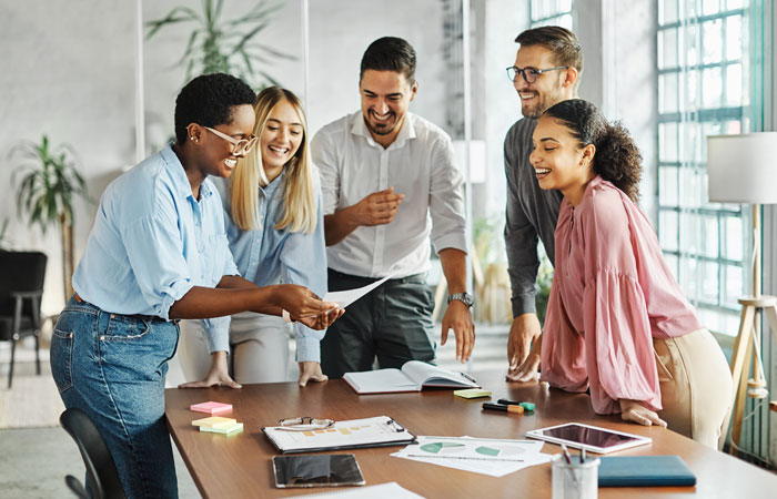 A team of diverse people working