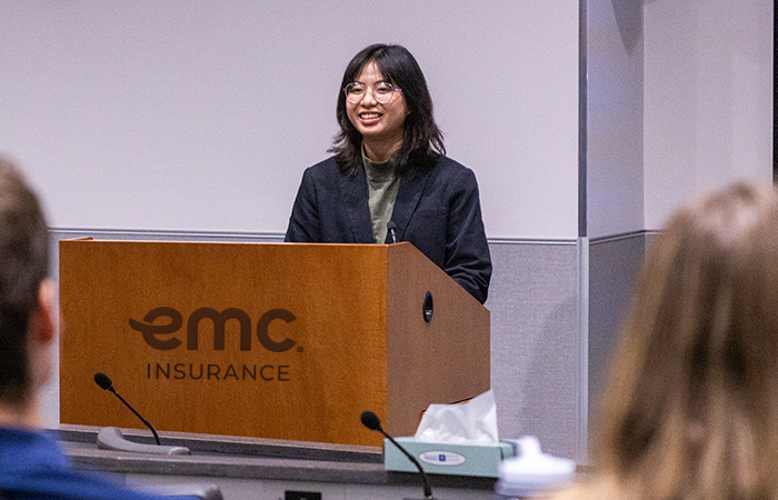 An intern at EMC giving a presentation