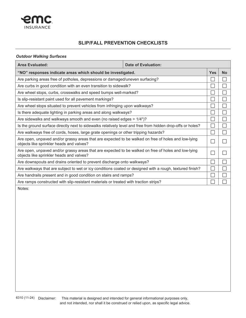 Slip/Fall Prevention Checklist