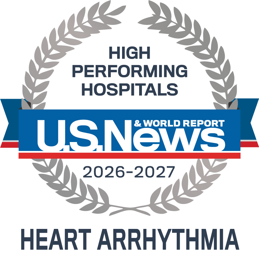 US News High Performing Hospital 2026-2027 Heart Arrhythmia badge