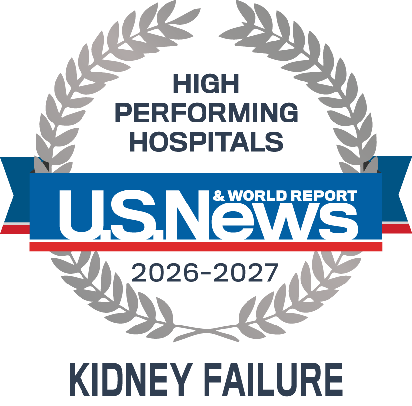 US News High Performing Hospital 2026-2027 Kidney Failure badge